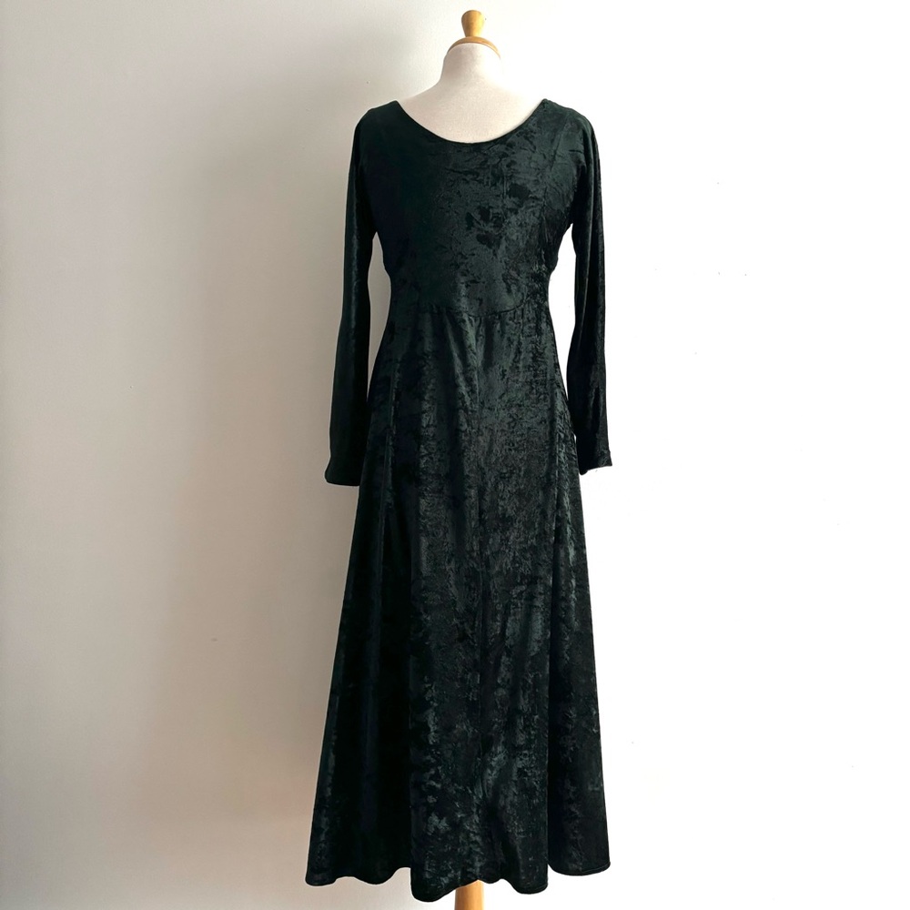 Vintage 1990s ALL THAT JAZZ Dark Green Crushed Velvet Midi Dress / 8 - Picture 9 of 13
